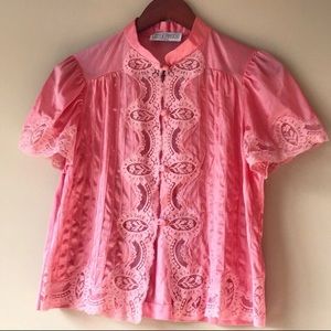 Vintage Lily of France pink lace nighty blouse S